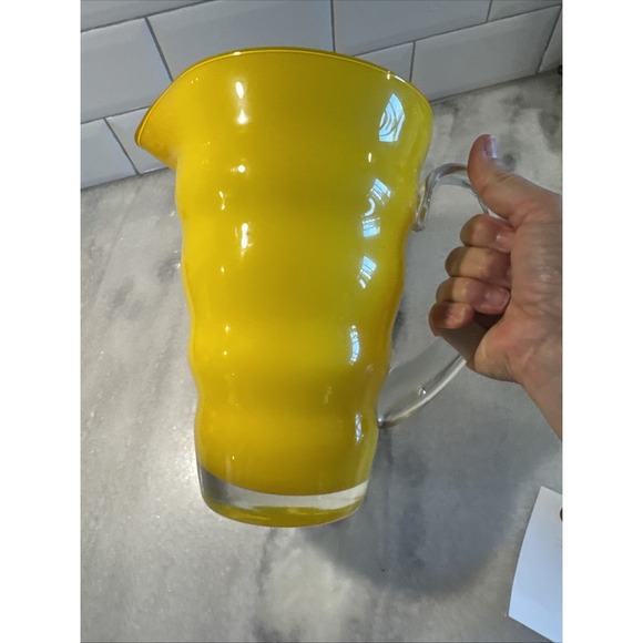 Dansk Rio 60 oz Wavy Handblown Glass Pitcher Bright Yellow NEW - Picture 5 of 9